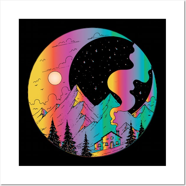 retro moon and stars mountains Wall Art by lazykitty